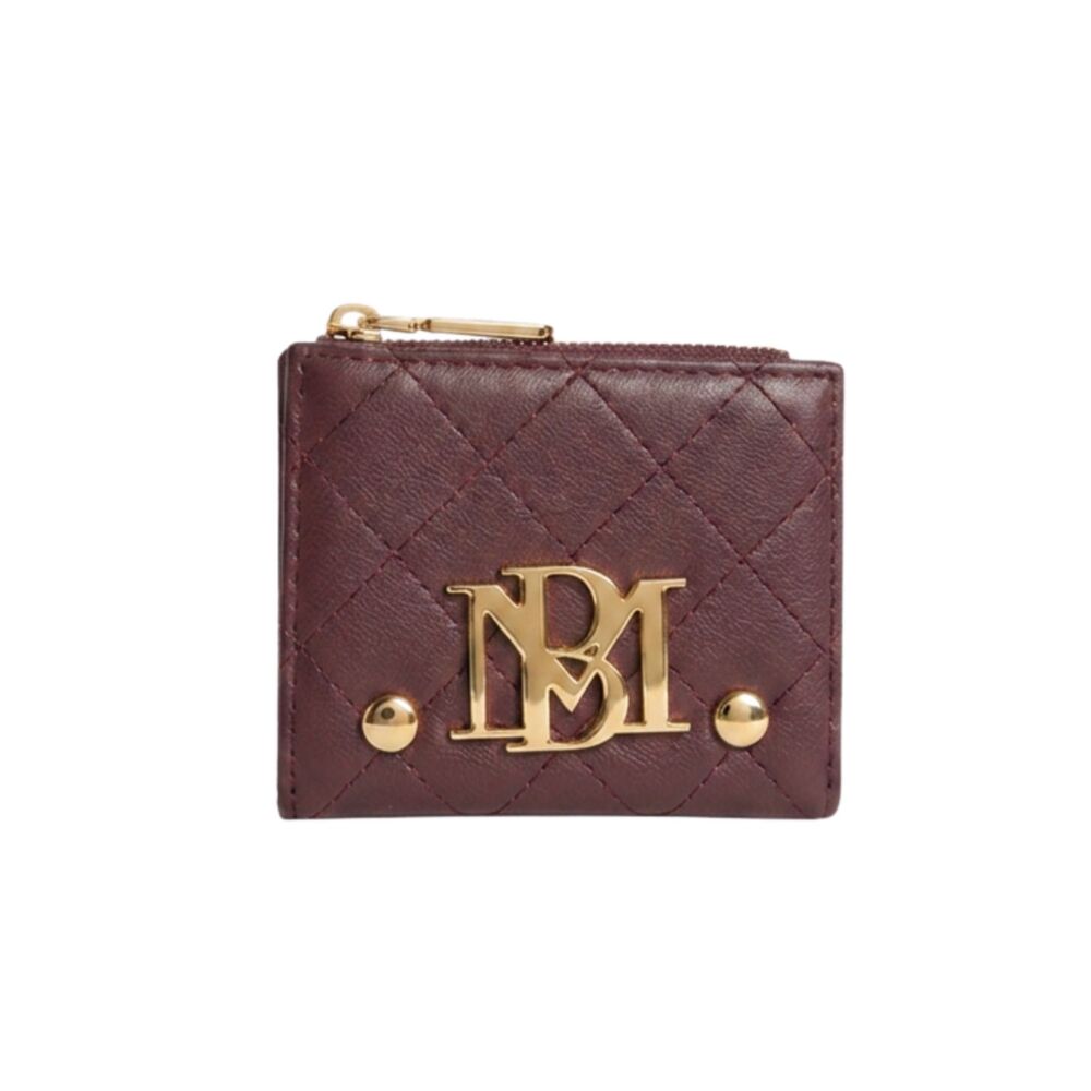 Badgley Mischka Quilted Vegan Leather Short Wallet Card Holder Plum Burgundy NWT